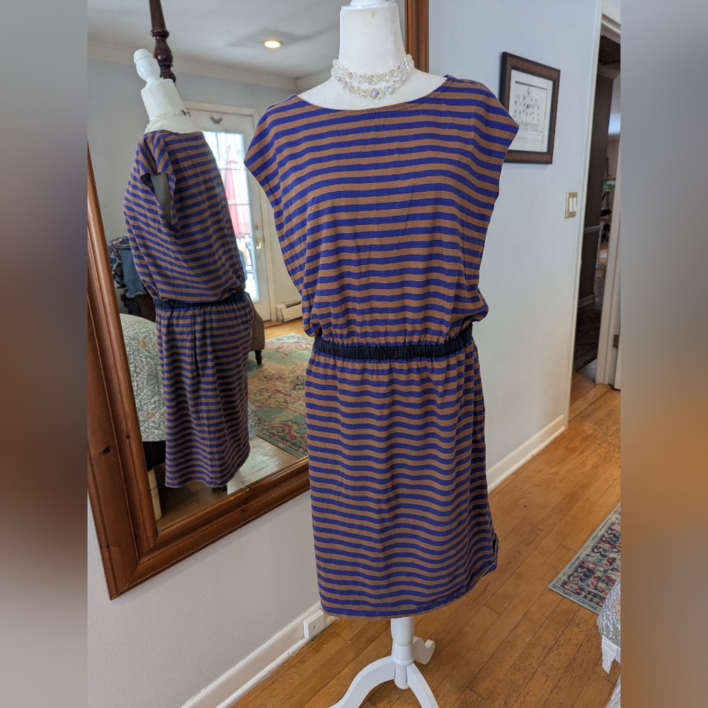 Boden Striped Midi Dress in Blue and Brown